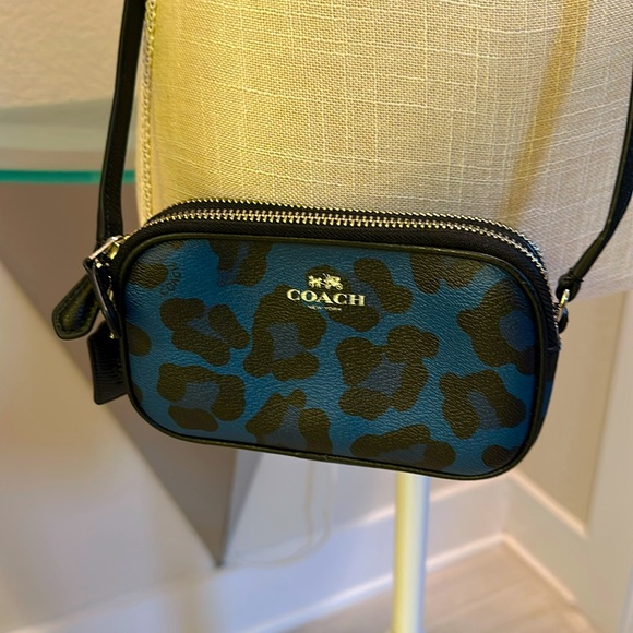 Coach Handbags - Coach Blue and Black Leopard Print Crossbody Bag